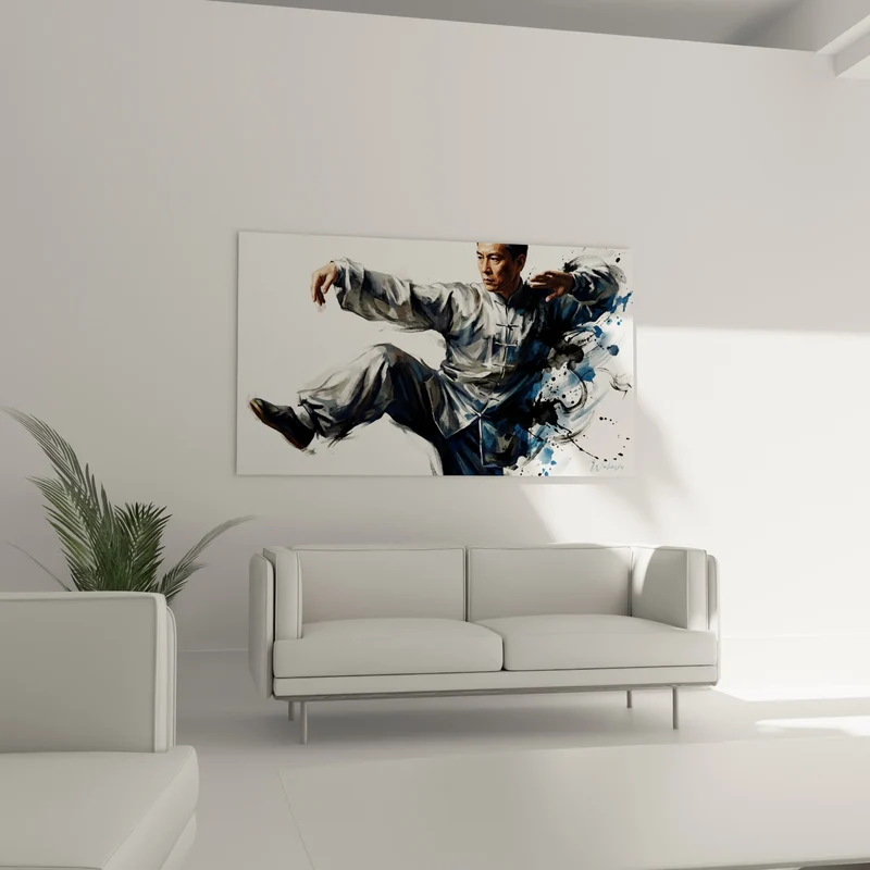 Tableau Maître en tenue blanche et bleu marine - Instant de maîtrise - Edition Karaté