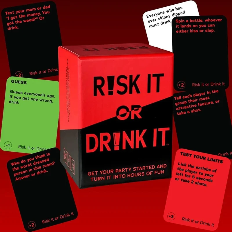 Riskiere es oder trinke es, lustiges Partyspiel fürs College, Kartenspiel, Trinkspiel, Vorabend des Spiels, urkomische Mutproben, Herausforderungen, Fragen für Erwachsene
