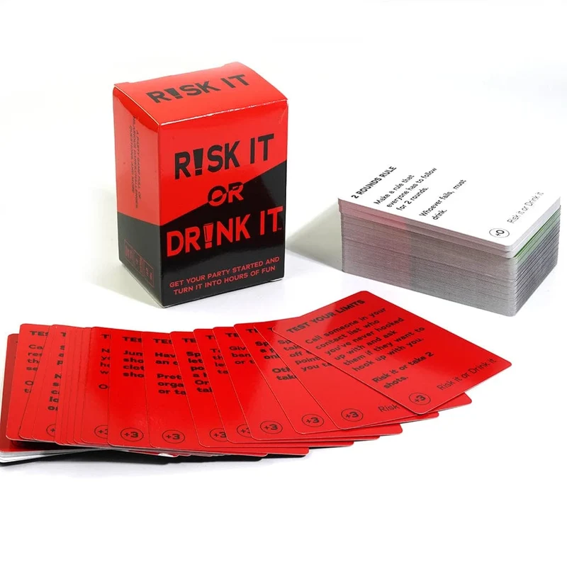 Riskiere es oder trinke es, lustiges Partyspiel fürs College, Kartenspiel, Trinkspiel, Vorabend des Spiels, urkomische Mutproben, Herausforderungen, Fragen für Erwachsene