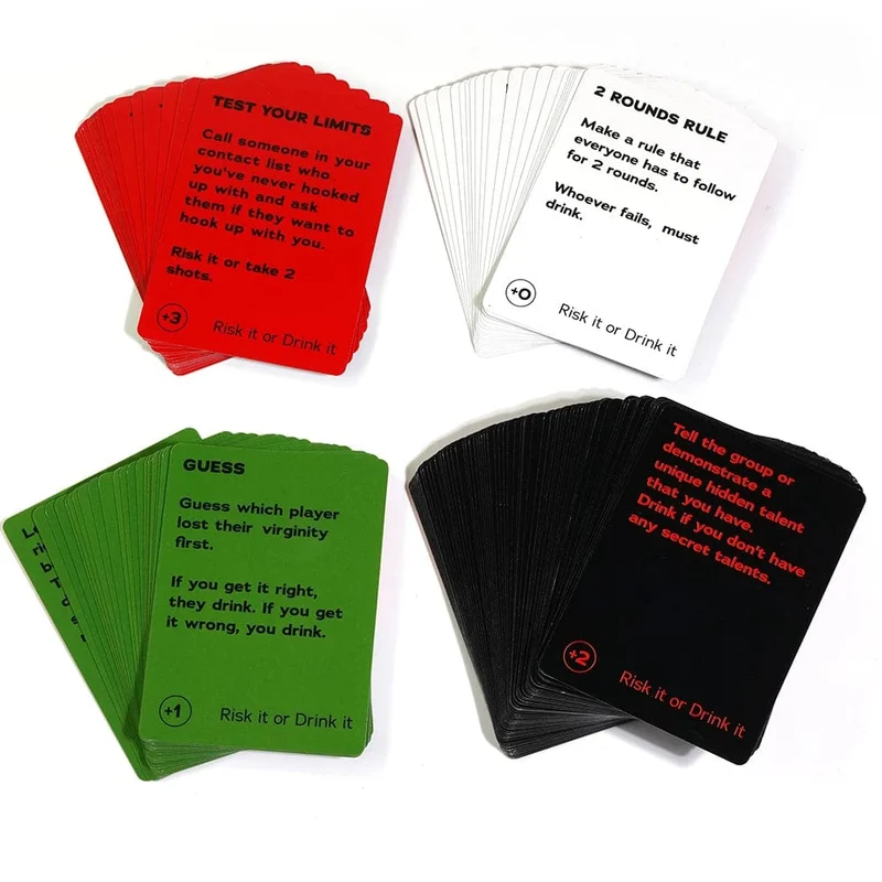 Riskiere es oder trinke es, lustiges Partyspiel fürs College, Kartenspiel, Trinkspiel, Vorabend des Spiels, urkomische Mutproben, Herausforderungen, Fragen für Erwachsene