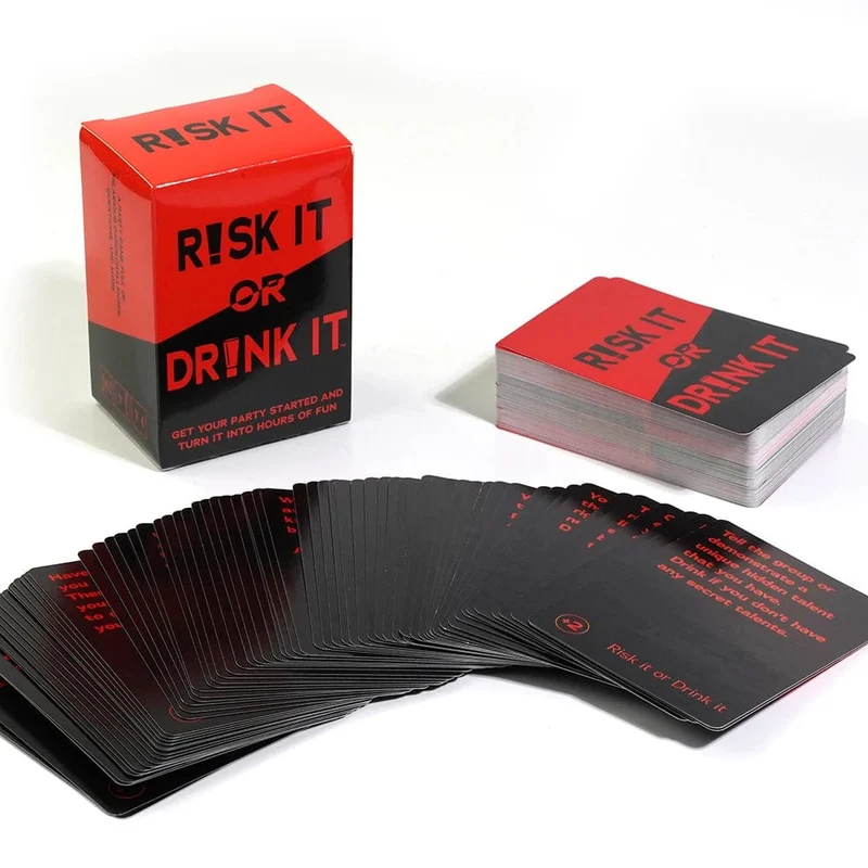 Riskiere es oder trinke es, lustiges Partyspiel fürs College, Kartenspiel, Trinkspiel, Vorabend des Spiels, urkomische Mutproben, Herausforderungen, Fragen für Erwachsene
