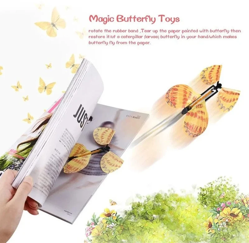 1–10 Stück magischer aufziehbarer fliegender Schmetterling im Buch, mit Gummiband betriebenes magisches Fee-Flugspielzeug, tolles Überraschungsgeschenk, Partygeschenk