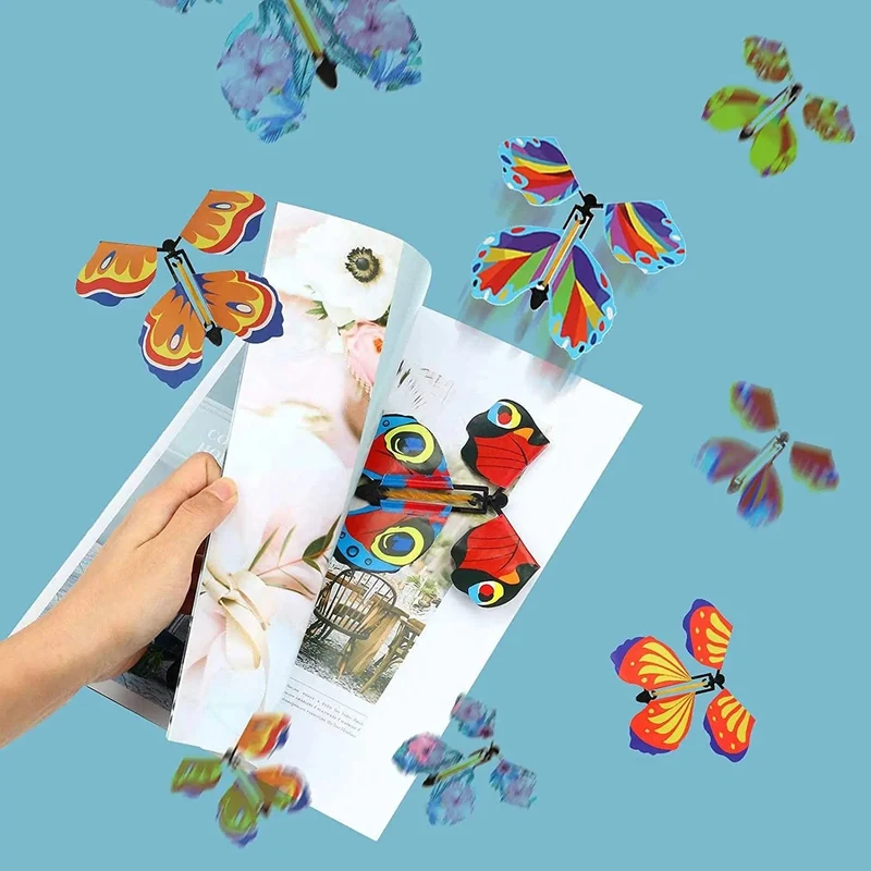 1–10 Stück magischer aufziehbarer fliegender Schmetterling im Buch, mit Gummiband betriebenes magisches Fee-Flugspielzeug, tolles Überraschungsgeschenk, Partygeschenk