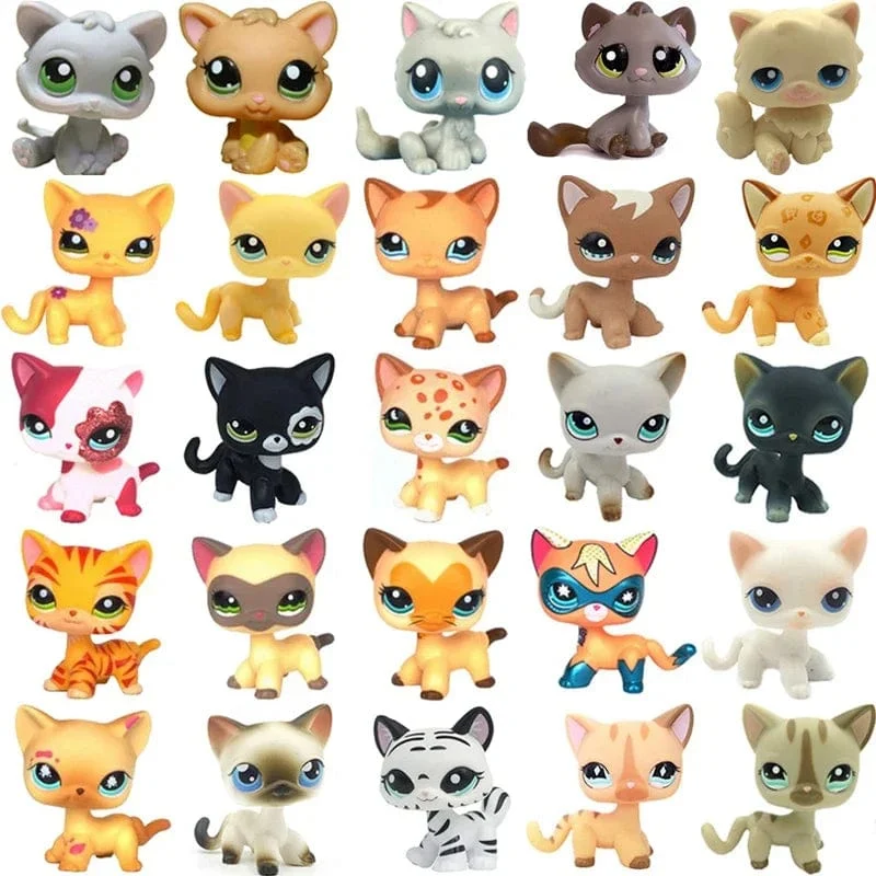 Seltenes Tierladenspielzeug, Ministänder, Kurzhaarkätzchen, alte Figurensammlung, Original Wackelkopfspielzeug, lps